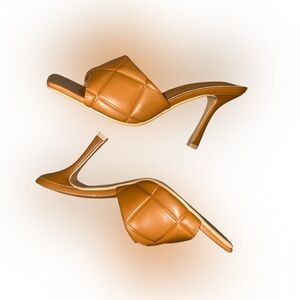 DNK Fashion Quilted Mule Heels | Camel Brown Square Toe